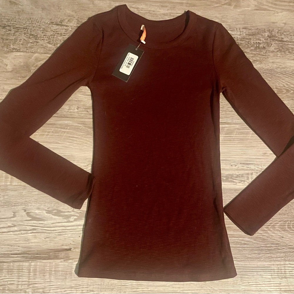 Olivaceous Merlot Ribbed Long Sleeve Top